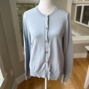 LOFT Light Blue Cotton Crewneck Cardigan Sweater Size Small